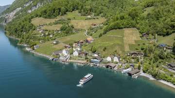 Quinten on Lake Walen photographed from above with the Walensee boat.
