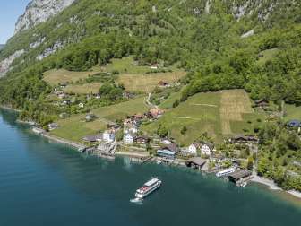 Quinten on Lake Walen photographed from above with the Walensee boat.