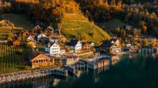 Quarten, Quinten, Lake Walen, autumn colors, morning sun, autumn