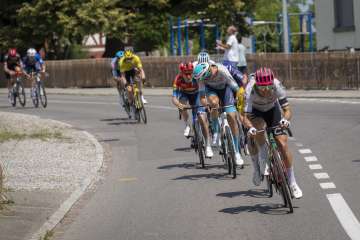 Several racing cyclists at the Tour de Suisse