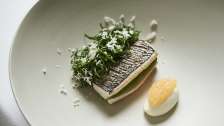 Whitefish fillet elegantly served on a white plate