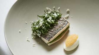 Whitefish fillet elegantly served on a white plate