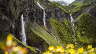 Batöni waterfalls in the Weisstannental valley Batöni waterfalls in the Weisstannental valley