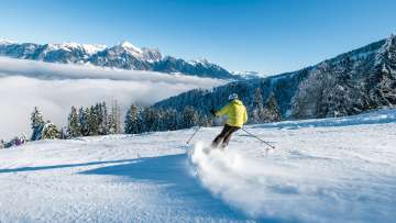 blue sky, morning mood, sea of fog, piste, Pizol, Pizolbahnen, snow, skiing, winter