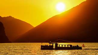 Evening atmosphere, Alvier, boat, Lake Walen