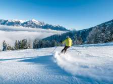 blue sky, morning mood, sea of fog, piste, Pizol, Pizolbahnen, snow, skiing, winter