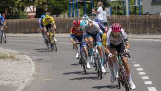 Several racing cyclists at the Tour de Suisse