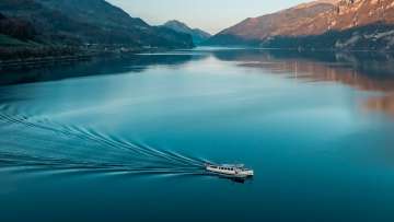 ship Walensee, Lake Walen, dawn, fall