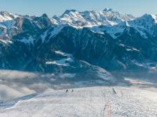 Pizol, winter, snow, blue sky, sea of fog, Pizolbahnen, morning mood, skiing, piste