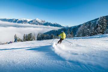 blue sky, morning mood, sea of fog, piste, Pizol, Pizolbahnen, snow, skiing, winter