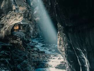Tamina gorge in the holiday region Heidiland Incidence of light in the gloomy Tamina Gorge