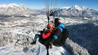 Paragliding winter Alpine panorama, offer