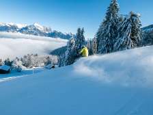 Pizol, winter, snow, blue sky, sea of fog, Pizolbahnen, morning mood, skiing, piste
