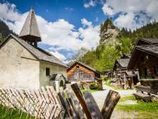 Church, Walser village, UNESCO World Heritage Site Tectonic Arena Sardona, St. Martin, Tamina Valley, mountains, Calfeisen Valley, Walser settlement, St. Martin