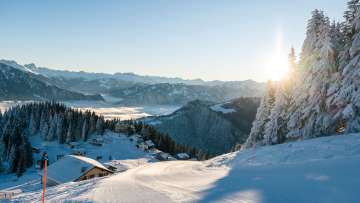 blue sky, morning mood, sea of fog, piste, Pizol, Pizolbahnen, snow, skiing, winter