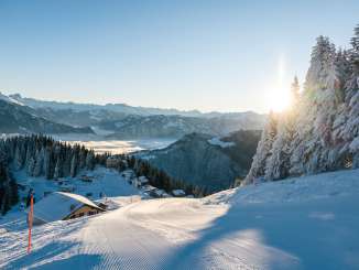 blue sky, morning mood, sea of fog, piste, Pizol, Pizolbahnen, snow, skiing, winter