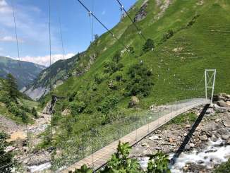 Suspension bridge over the Gufelbach near the Batöni Waterfall Arena