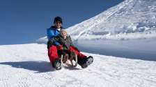 Snow, mountains, family outing, sledging