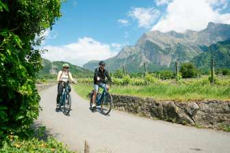 Cycling through the vineyards © Kevin Wildhaber